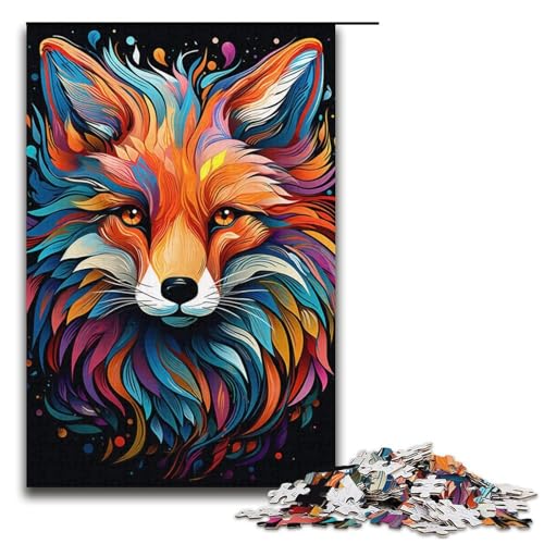 1000-teiliges Puzzle farbenfrohes psychedelisches Gemälde eines Fuchses Holzpuzzle für Erwachsene und Kinder pädagogisches Spielzeug zum Stressabbau Puzzle 1000 Teile (38 x 26 cm) von mowenbingpeng
