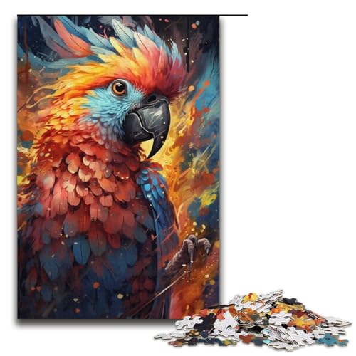 1000-teiliges Puzzle farbenfrohes psychedelisches Gemälde eines Nymphensittichs Holzpuzzle für Erwachsene und Kinder pädagogisches Spielzeug zum Stressabbau Puzzle 1000 Teile (38 x 26 cm) von mowenbingpeng