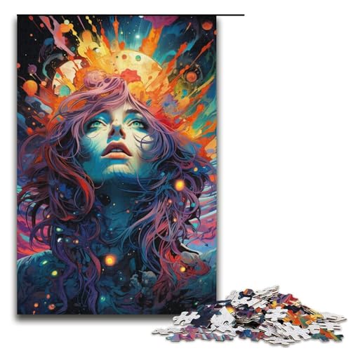 1000-teiliges Puzzle farbenfrohes psychedelisches Hexen-Puzzle für Erwachsene Holzpuzzle anspruchsvolles Spiel 1000 Teile (38 x 26 cm) von mowenbingpeng