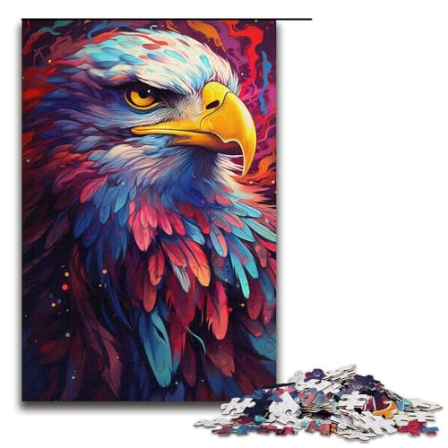 1000-teiliges Puzzle farbenfrohes psychedelisches Himmelsbussard-Puzzle für Erwachsene Holzpuzzle anspruchsvolles Spiel 1000 Teile (38 x 26 cm) von mowenbingpeng