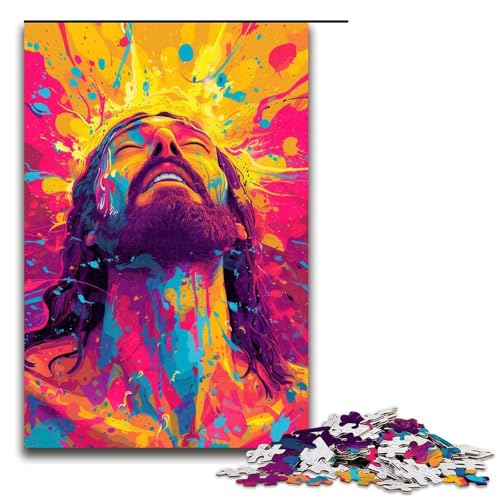 1000-teiliges Puzzle farbenfrohes psychedelisches Jesus-Puzzle mit Wasserlauf für Erwachsene Holzpuzzle Familienspiele 1000 Teile (75 x 50 cm) von mowenbingpeng