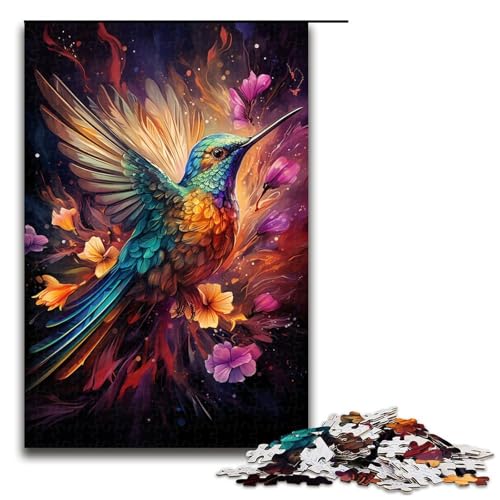 1000-teiliges Puzzle farbenfrohes psychedelisches Kolibri-Gemälde Holzpuzzle Lernspiele Heimdekoration 1000 Teile (75 x 50 cm) von mowenbingpeng