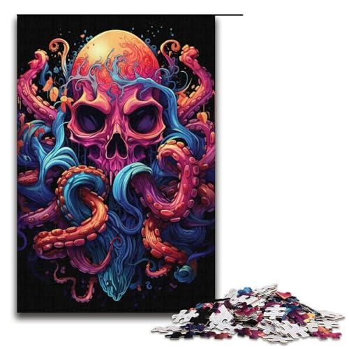 1000-teiliges Puzzle farbenfrohes psychedelisches Kunstgemälde eines Oktopus Puzzle für Erwachsene Holzpuzzle Familienspiel 1000 Teile (38 x 26 cm) von mowenbingpeng