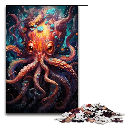 1000-teiliges Puzzle farbenfrohes psychedelisches Kunstgemälde mit Oktopus-Puzzle Holzpuzzle Lernspiele Heimdekoration 1000 Teile (75 x 50 cm) von mowenbingpeng