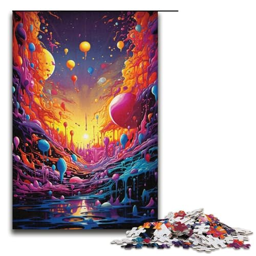 1000-teiliges Puzzle farbenfrohes psychedelisches Kunstpuzzle für Erwachsene Holzpuzzle anspruchsvolles Spiel 1000 Teile (38 x 26 cm) von mowenbingpeng