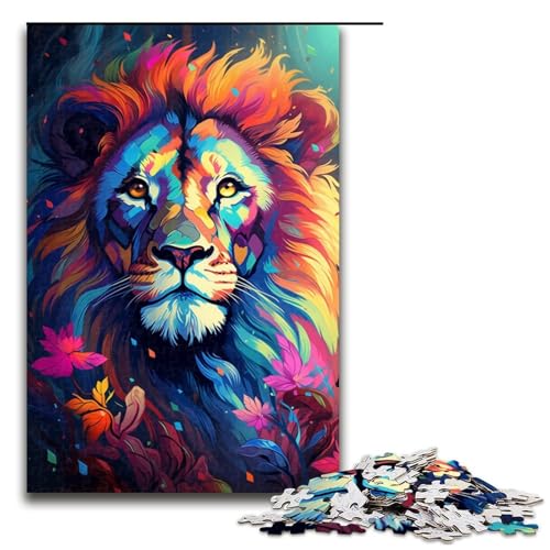 1000-teiliges Puzzle farbenfrohes psychedelisches Löwen-Puzzle für Erwachsene Holzpuzzle anspruchsvolles Spiel 1000 Teile (75 x 50 cm) von mowenbingpeng
