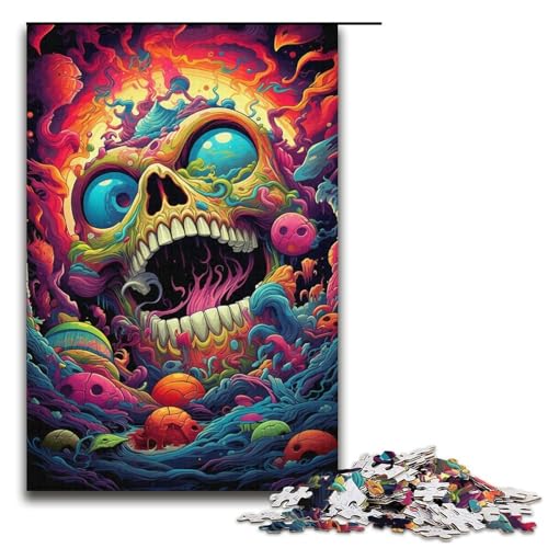 1000-teiliges Puzzle farbenfrohes psychedelisches Monster für Erwachsene und Kinder Holzpuzzle pädagogisches Spielzeug zum Stressabbau Puzzle 1000 Teile (38 x 26 cm) von mowenbingpeng