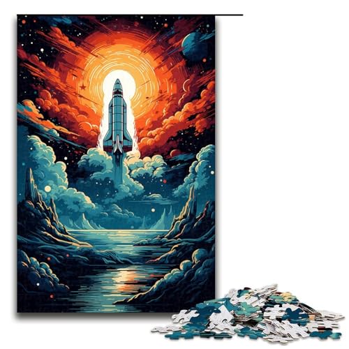 1000-teiliges Puzzle farbenfrohes psychedelisches Motiv mit erstaunlicher Rakete für Erwachsene und Kinder Holzpuzzle pädagogisches Spielzeug zum Stressabbau Puzzle 1000 Teile (75 x 50 cm) von mowenbingpeng
