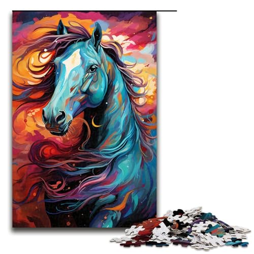 1000-teiliges Puzzle farbenfrohes psychedelisches Pferde-Puzzle für Erwachsene Holzpuzzle anspruchsvolles Spiel 1000 Teile (75 x 50 cm) von mowenbingpeng