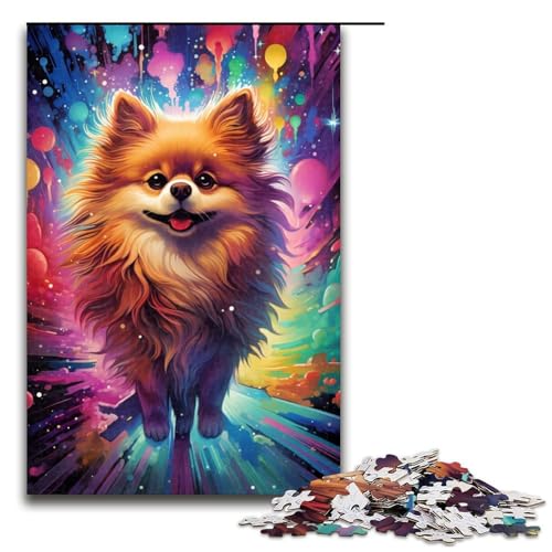 1000-teiliges Puzzle farbenfrohes psychedelisches Pommersches Hundepuzzle für Erwachsene Holzpuzzle anspruchsvolles Spiel 1000 Teile (75 x 50 cm) von mowenbingpeng