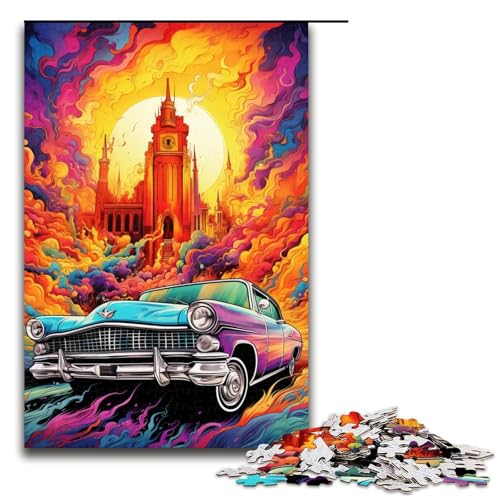 1000-teiliges Puzzle farbenfrohes psychedelisches Retro-Auto-Puzzle für Erwachsene Holzpuzzle anspruchsvolles Spiel 1000 Teile (75 x 50 cm) von mowenbingpeng