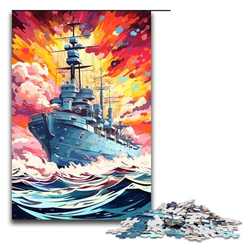 1000-teiliges Puzzle farbenfrohes psychedelisches Retro-Schlachtschiff-Puzzle für Erwachsene Holzpuzzle anspruchsvolles Spiel 1000 Teile (75 x 50 cm) von mowenbingpeng