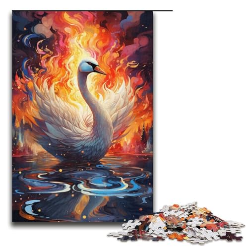 1000-teiliges Puzzle farbenfrohes psychedelisches Schwanen-Puzzle für Erwachsene Holzpuzzle anspruchsvolles Spiel 1000 Teile (38 x 26 cm) von mowenbingpeng