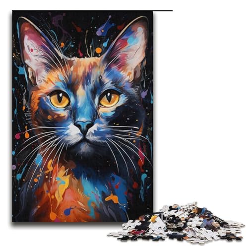 1000-teiliges Puzzle farbenfrohes psychedelisches Siamkatzen-Puzzle für Erwachsene Holzpuzzle anspruchsvolles Spiel 1000 Teile (38 x 26 cm) von mowenbingpeng