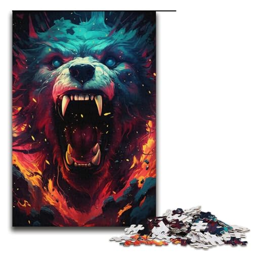 1000-teiliges Puzzle farbenfrohes psychedelisches Tier-Bären-Puzzle für Erwachsene Holzpuzzle Familienspiel 1000 Teile (38 x 26 cm) von mowenbingpeng