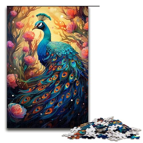1000-teiliges Puzzle farbenfrohes psychedelisches Tier-Pfauen-Puzzle für Erwachsene Holzpuzzle anspruchsvolles Spiel 1000 Teile (75 x 50 cm) von mowenbingpeng