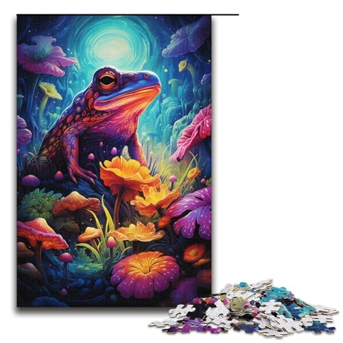 1000-teiliges Puzzle farbenfrohes psychedelisches Tierfrosch-Puzzle für Erwachsene Holzpuzzle anspruchsvolles Spiel 1000 Teile (38 x 26 cm) von mowenbingpeng
