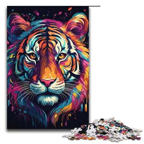 1000-teiliges Puzzle farbenfrohes psychedelisches Tiger-Puzzle für Erwachsene Holzpuzzle anspruchsvolles Spiel 1000 Teile (38 x 26 cm) von mowenbingpeng