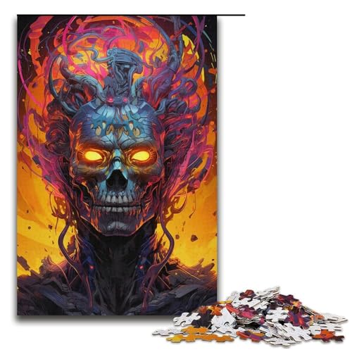 1000-teiliges Puzzle farbenfrohes psychedelisches Totenkopf-Puzzle für Erwachsene Holzpuzzle anspruchsvolles Spiel 1000 Teile (38 x 26 cm) von mowenbingpeng