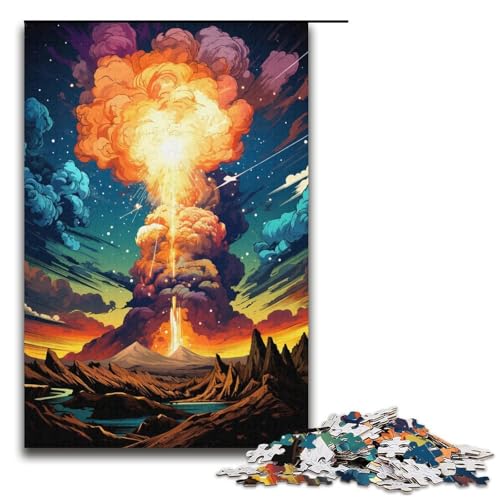 1000-teiliges Puzzle farbenfrohes psychedelisches Vulkanausbruch-Puzzle für Erwachsene Holzpuzzle anspruchsvolles Spiel 1000 Teile (38 x 26 cm) von mowenbingpeng