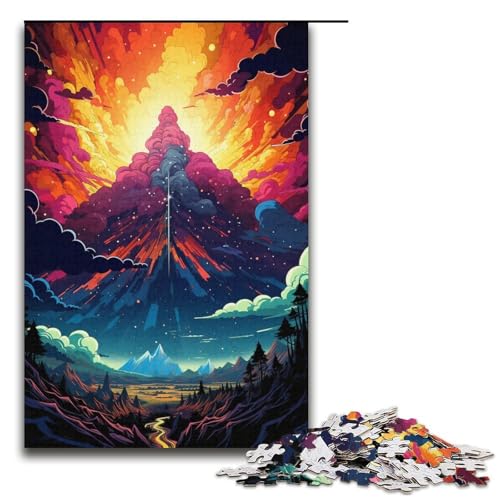 1000-teiliges Puzzle farbenfrohes psychedelisches Vulkanausbruch-Puzzle für Erwachsene Holzpuzzle anspruchsvolles Spiel 1000 Teile (38 x 26 cm) von mowenbingpeng