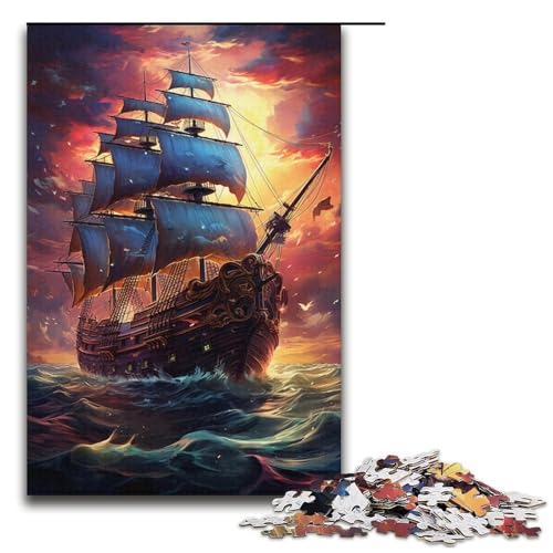 1000-teiliges Puzzle farbenfrohes psychedelisches Weltraum-Piratenschiff Puzzle für Erwachsene und Kinder Holzpuzzle pädagogisches Spielzeug zum Stressabbau Puzzle 1000 Teile (38 x 26 cm) von mowenbingpeng