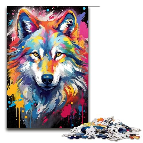 1000-teiliges Puzzle farbenfrohes psychedelisches Wolf-Puzzle Holzpuzzle Lernspiele Heimdekoration 1000 Teile (75 x 50 cm) von mowenbingpeng