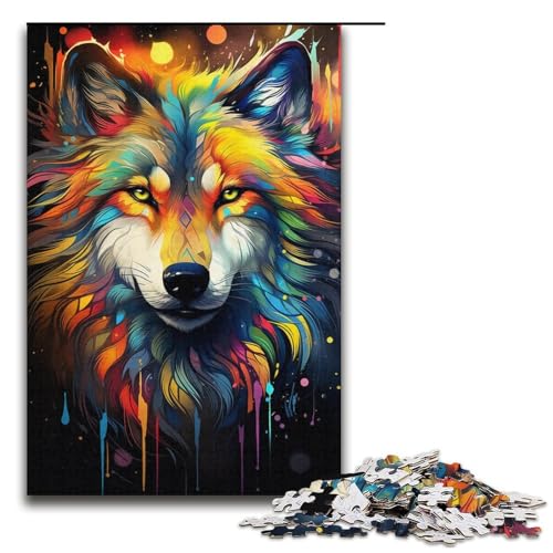 1000-teiliges Puzzle farbenfrohes psychedelisches Wolf-Puzzle für Erwachsene Holzpuzzle anspruchsvolles Spiel 1000 Teile (38 x 26 cm) von mowenbingpeng