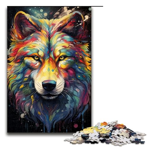 1000-teiliges Puzzle farbenfrohes psychedelisches Wolf-Puzzle für Erwachsene Holzpuzzle anspruchsvolles Spiel 1000 Teile (75 x 50 cm) von mowenbingpeng