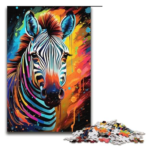1000-teiliges Puzzle farbenfrohes psychedelisches Zebra-Puzzle Holzpuzzle Lernspiele Heimdekoration 1000 Teile (38 x 26 cm) von mowenbingpeng