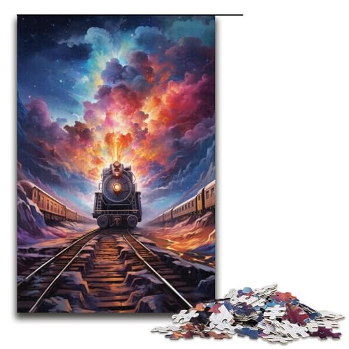 1000-teiliges Puzzle farbenfrohes psychedelisches Zug-Puzzle für Erwachsene Holzpuzzle anspruchsvolles Spiel 1000 Teile (38 x 26 cm) von mowenbingpeng