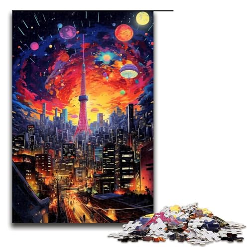 1000-teiliges Puzzle farbenfrohes und psychedelisches Tokio-Puzzle für Erwachsene Holzpuzzle anspruchsvolles Spiel 1000 Teile (75 x 50 cm) von mowenbingpeng