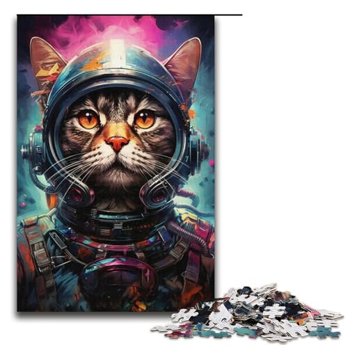 1000-teiliges Puzzle farbiges Astronauten-Katzen-Puzzle Holzpuzzle Lernspiele Heimdekoration 1000 Teile (38 x 26 cm) von mowenbingpeng