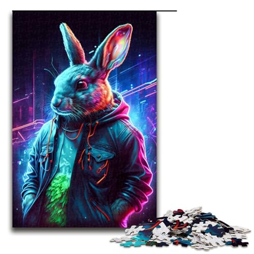 1000-teiliges Puzzle für Erwachsene, Kaninchen-Neon-Puzzle für Lernspiele, Herausforderung, Spielzeug, Kunstwerk, Geschenk, 1000 PCS von mowenbingpeng