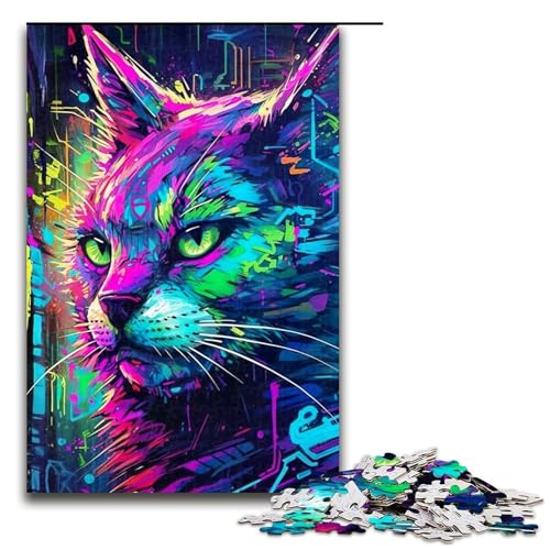 1000-teiliges Puzzle für Erwachsene, Neon-Graffiti-Katzen-Puzzle für Lernspiele, Herausforderung, Spielzeug, Kunstwerk, Geschenk, 1000 PCS von mowenbingpeng