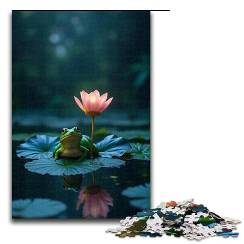 1000-teiliges Puzzle für Erwachsene (Sommernachtsfrosch und Lotusteich) Puzzle für Erwachsene Holzpuzzle anspruchsvolles Spiel 1000 Teile (75 x 50 cm) von mowenbingpeng