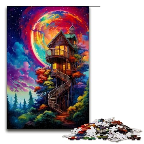 1000 teiliges Puzzle für Erwachsene Baumhaus im Wald Puzzle für Lernspiele Herausforderung Spielzeug Kunstwerk Geschenk 1000 Teile (75 x 50 cm) von mowenbingpeng