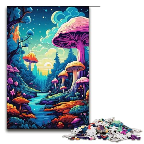 1000-teiliges Puzzle für Erwachsene Bunte Kunstpilze Holzpuzzle Lernspiel für Erwachsene Herausforderungsspielzeug 1000 Teile (38 x 26 cm) von mowenbingpeng