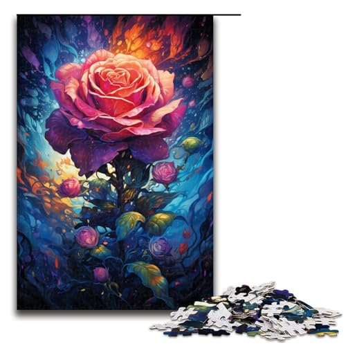 1000-teiliges Puzzle für Erwachsene Bunte Rosen Holzpuzzle Lernspiel für Erwachsene Herausforderungsspielzeug 1000 Teile (75 x 50 cm) von mowenbingpeng
