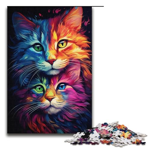 1000-teiliges Puzzle für Erwachsene Bunte getigerte Katze Puzzle für Erwachsene Holzpuzzle anspruchsvolles Spiel 1000 Teile (38 x 26 cm) von mowenbingpeng