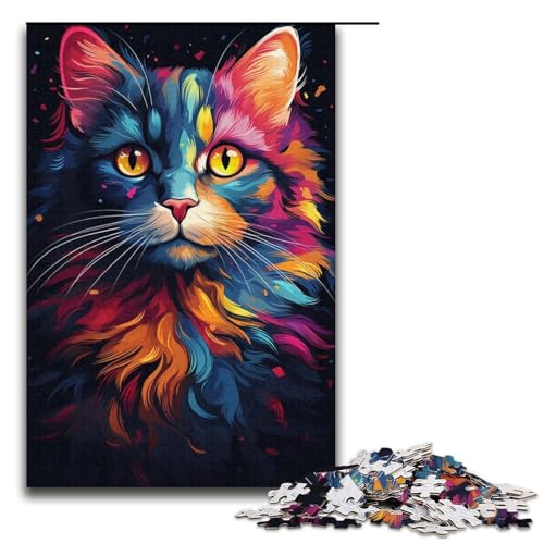 1000-teiliges Puzzle für Erwachsene Bunte getigerte Katze Puzzle für Lernspiele Herausforderung Spielzeug Kunstwerk Geschenk 1000 Teile (38 x 26 cm) von mowenbingpeng