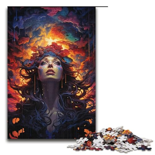 1000-teiliges Puzzle für Erwachsene Bunte psychedelische Hexe Holzpuzzle für Erwachsene Lernspiel Herausforderungsspielzeug 1000 Teile (38 x 26 cm) von mowenbingpeng