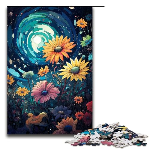 1000-teiliges Puzzle für Erwachsene Bunte psychedelische Sonnenblumen Puzzle für Erwachsene Holzpuzzle anspruchsvolles Spiel 1000 Teile (75 x 50 cm) von mowenbingpeng
