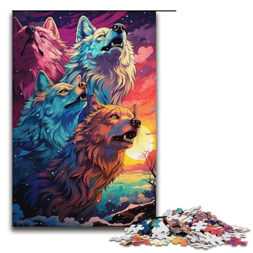 1000-teiliges Puzzle für Erwachsene Bunte psychedelische Wölfe Puzzle für Erwachsene Holzpuzzle anspruchsvolles Spiel 1000 Teile (38 x 26 cm) von mowenbingpeng
