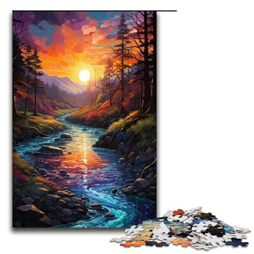 1000-teiliges Puzzle für Erwachsene Creek Under Sunset Puzzles für Erwachsene Holzpuzzle anspruchsvolles Spiel 1000 Teile (75 x 50 cm) von mowenbingpeng