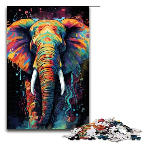 1000-teiliges Puzzle für Erwachsene Doodle-Spiel mit bunten Elefanten ganze Familie 1000 Teile (75 x 50 cm) von mowenbingpeng