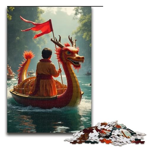 1000-teiliges Puzzle für Erwachsene Drachenbootrennen Holzpuzzle Lernspiel für Erwachsene Herausforderungsspielzeug 1000 Teile (75 x 50 cm) von mowenbingpeng
