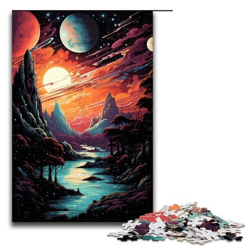1000-teiliges Puzzle für Erwachsene Fantasie Bunte Planetenlandschaft Puzzle Geburtstagsgeschenk für Teenager ab 14 Jahren 1000 Teile (75 x 50 cm) von mowenbingpeng