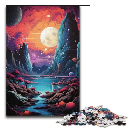 1000-teiliges Puzzle für Erwachsene Fantasie Bunte Planetenlandschaft Puzzle für Kinder Holzpuzzle Lernspiel für Erwachsene 1000 Teile (38 x 26 cm) von mowenbingpeng