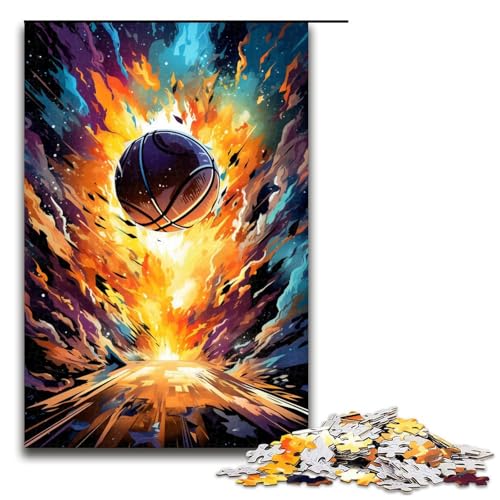1000-teiliges Puzzle für Erwachsene Fantasie-Farb-Basketball-Feuer-Puzzle für Lernspiele Herausforderung Spielzeug Kunstwerk Geschenk 1000 PCS (75 x 50 cm) von mowenbingpeng